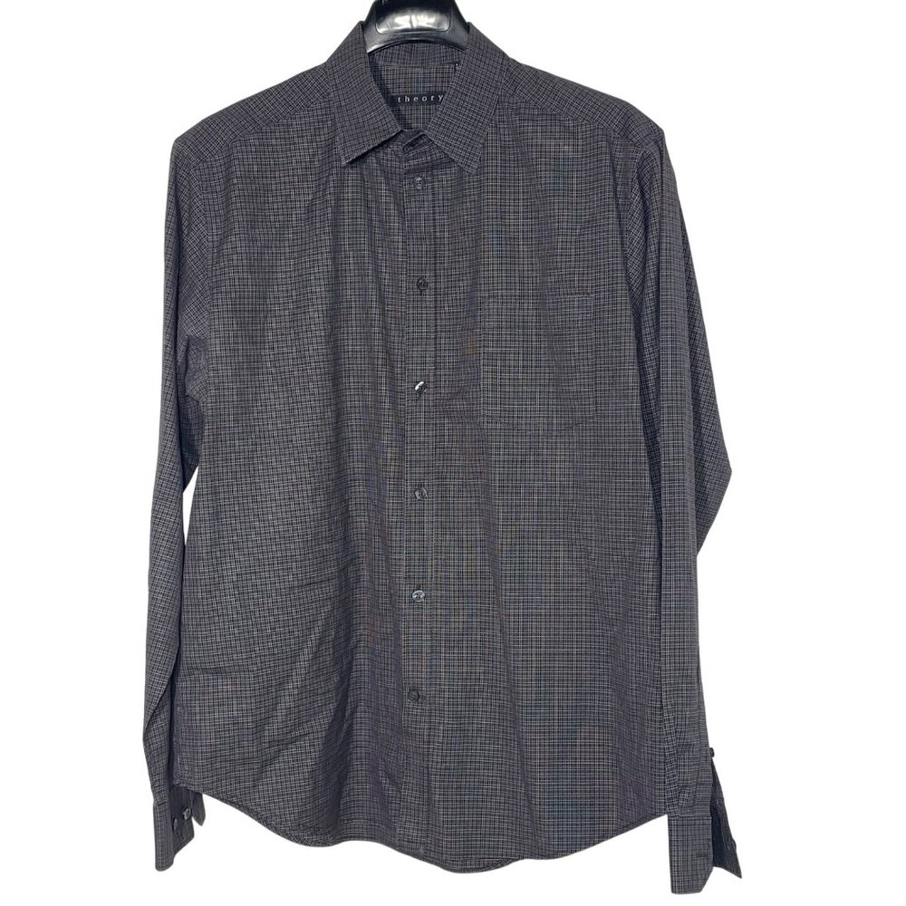 Theory Kyson Micro Checked Button Down Cotton Dre… - image 1